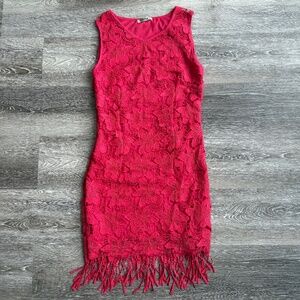 Gorgeous Red Lace and Fringe Bodycon Dress